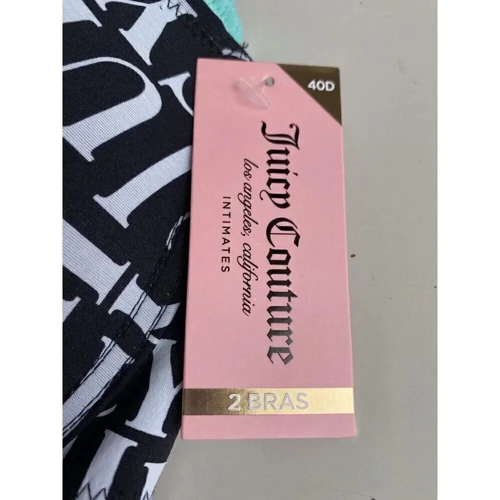 Juicy Couture Sleek & Smooth 2 Pack‎ Bra JC3819 Lined Size 40D Black Teal NEW